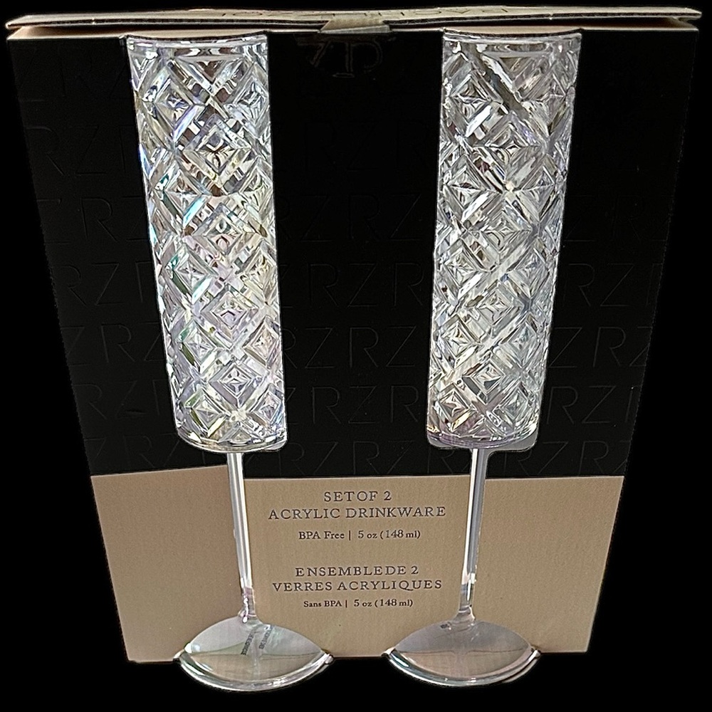 Rachel Zoe Plastic Champagne Glasses Set of 2 Clear Acrylic 5 oz BPA free. NEW - Picture 4 of 6